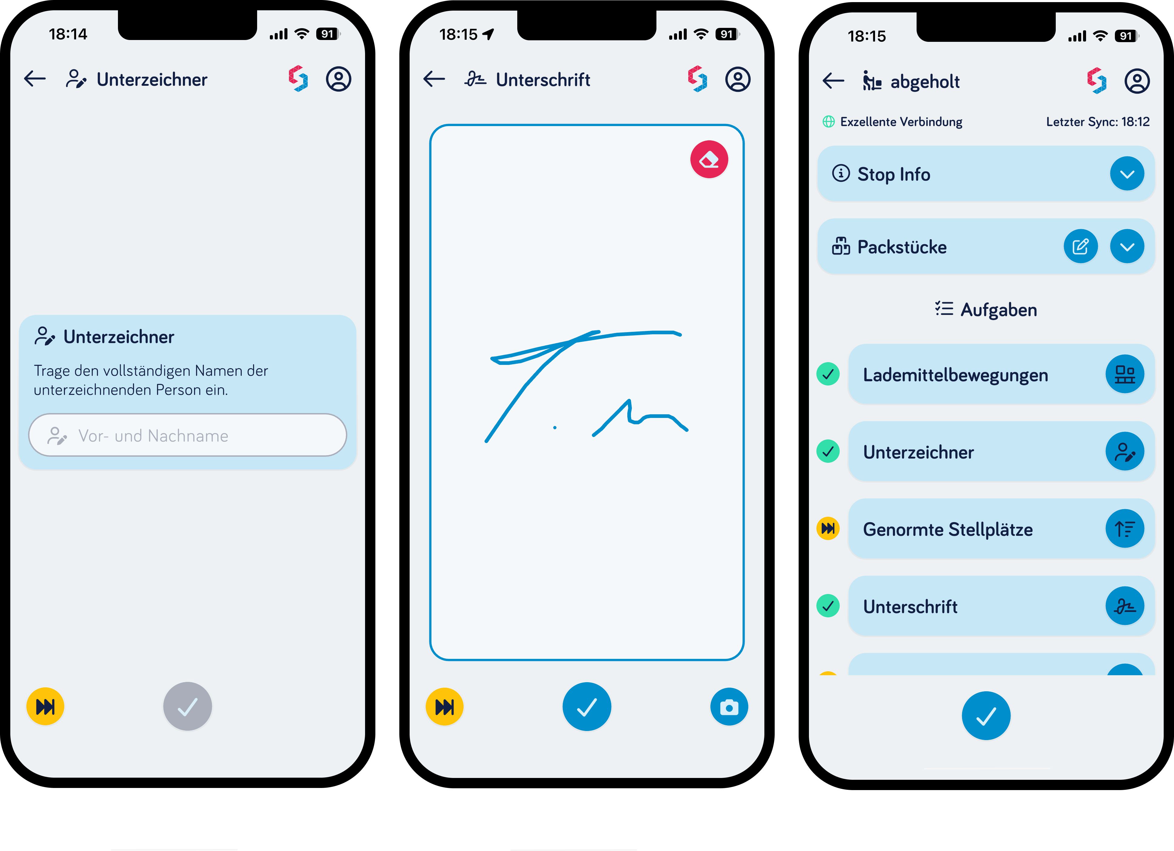 Screenshots aus der SIRUM App: Umfangreiche Funktionen für Ihre Transportprozesse 