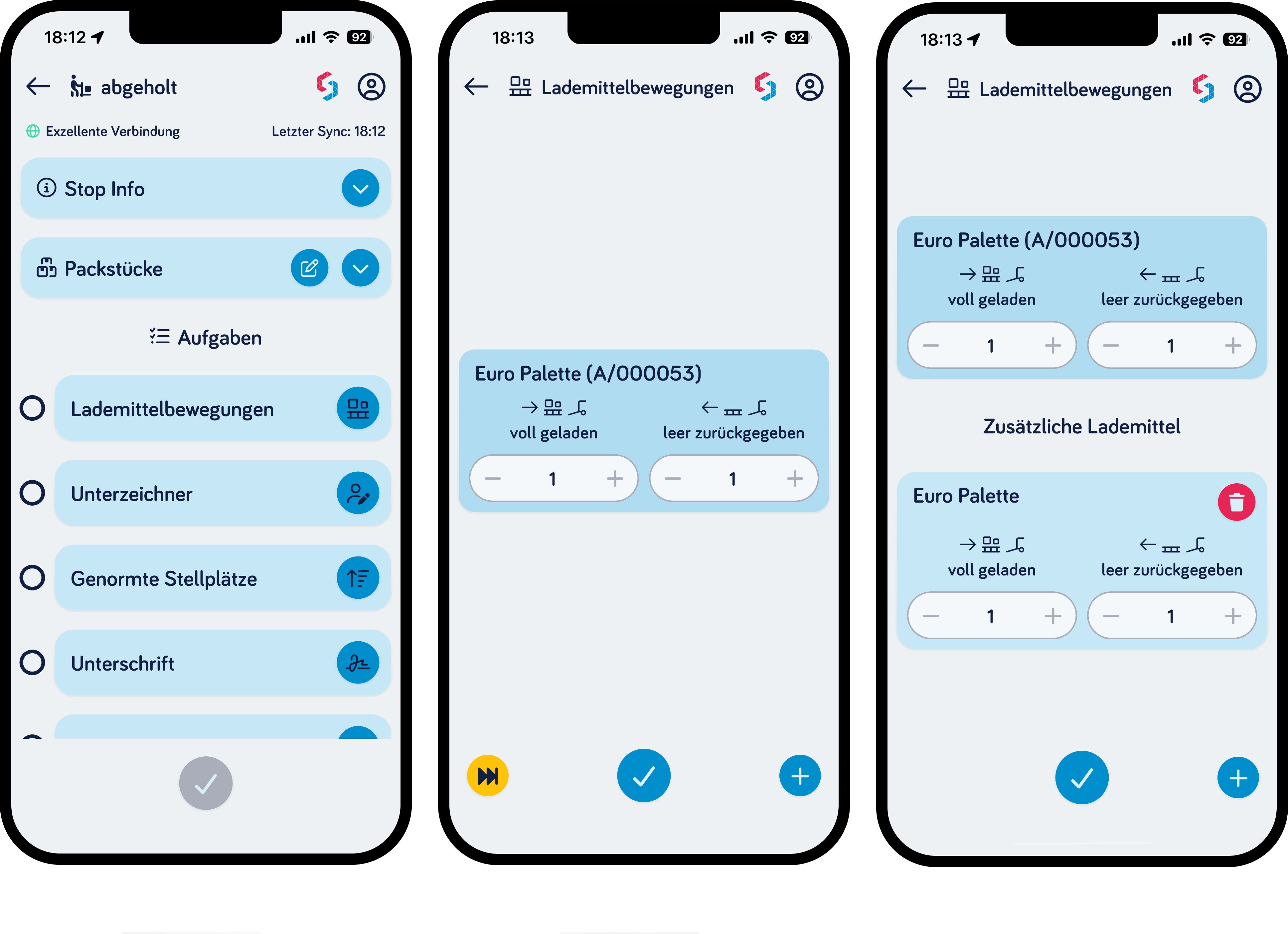 Screenshot aus der Fahrer-App: Ideal für verschiedene Abfertigungsszenarios