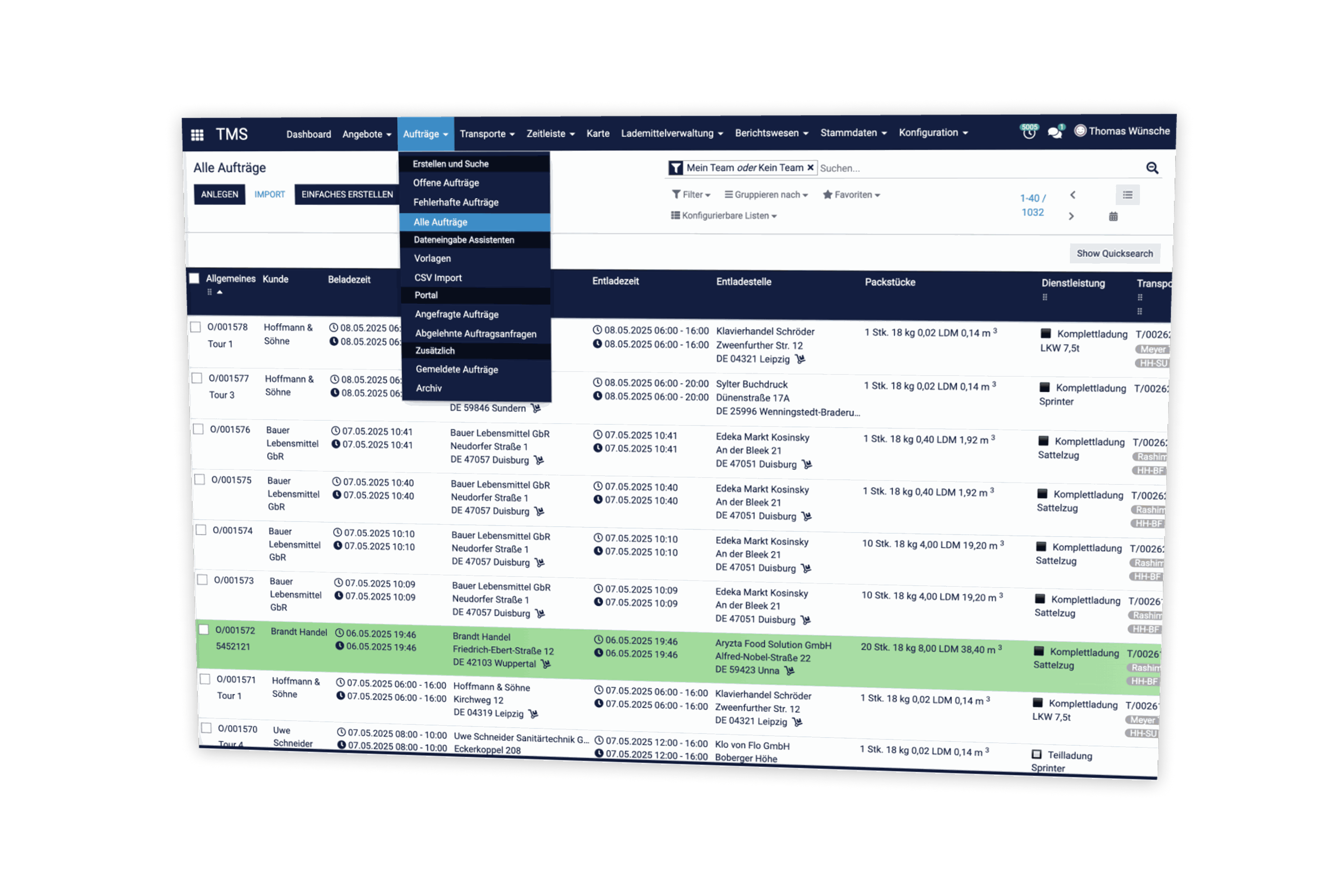 Auftragserfassung in der SIRUM Logistics Suite